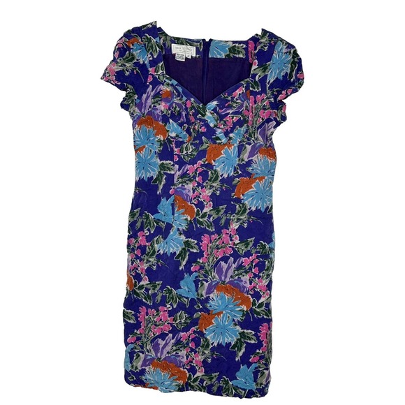 Max Studio Dresses & Skirts - Silk Studio Vintage 100% Silk Purple Floral Sweetheart Short Sleeve Dress Sz 8P